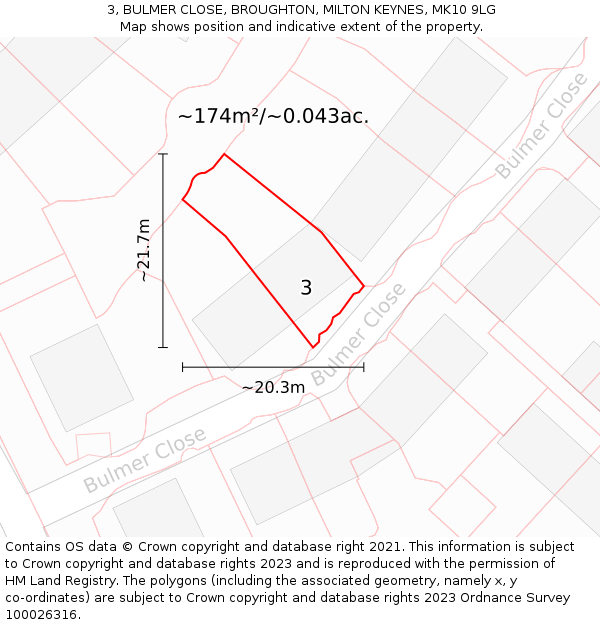 3, BULMER CLOSE, BROUGHTON, MILTON KEYNES, MK10 9LG: Plot and title map