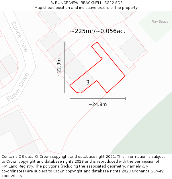 3, BUNCE VIEW, BRACKNELL, RG12 8DF: Plot and title map