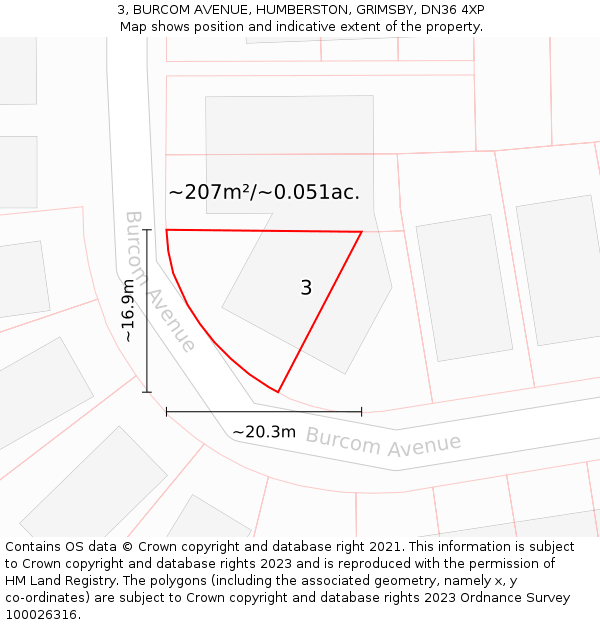 3, BURCOM AVENUE, HUMBERSTON, GRIMSBY, DN36 4XP: Plot and title map