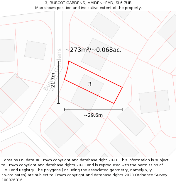 3, BURCOT GARDENS, MAIDENHEAD, SL6 7UR: Plot and title map
