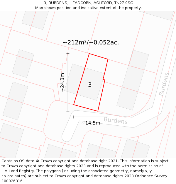 3, BURDENS, HEADCORN, ASHFORD, TN27 9SG: Plot and title map
