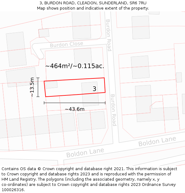 3, BURDON ROAD, CLEADON, SUNDERLAND, SR6 7RU: Plot and title map
