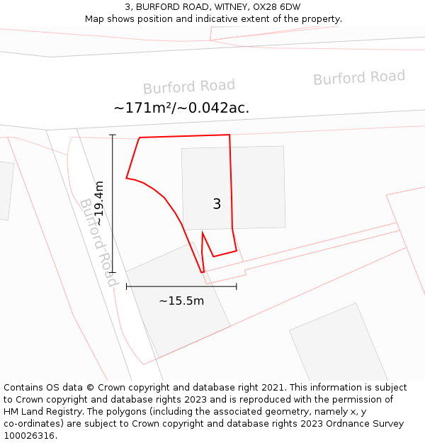 3, BURFORD ROAD, WITNEY, OX28 6DW: Plot and title map