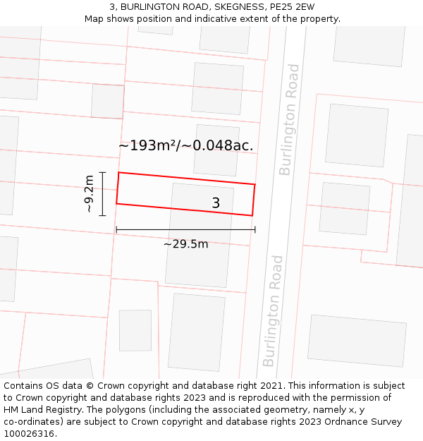 3, BURLINGTON ROAD, SKEGNESS, PE25 2EW: Plot and title map