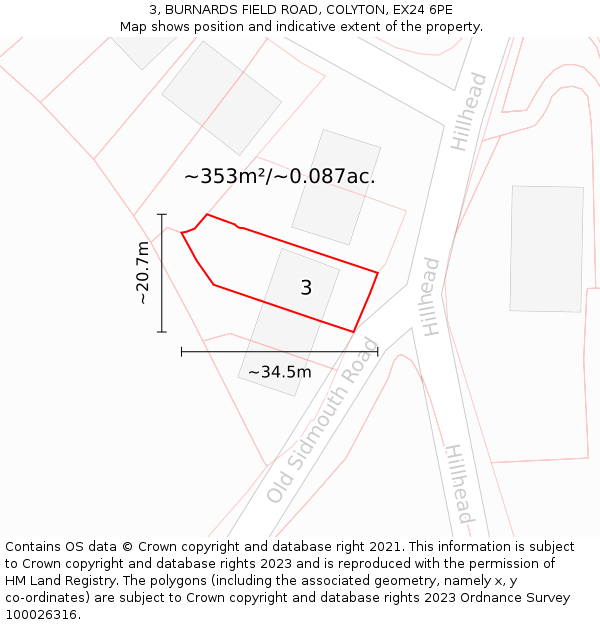 3, BURNARDS FIELD ROAD, COLYTON, EX24 6PE: Plot and title map