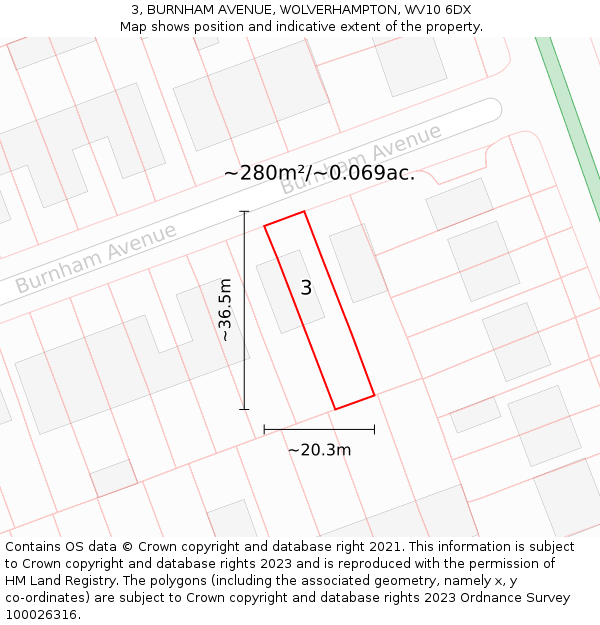 3, BURNHAM AVENUE, WOLVERHAMPTON, WV10 6DX: Plot and title map