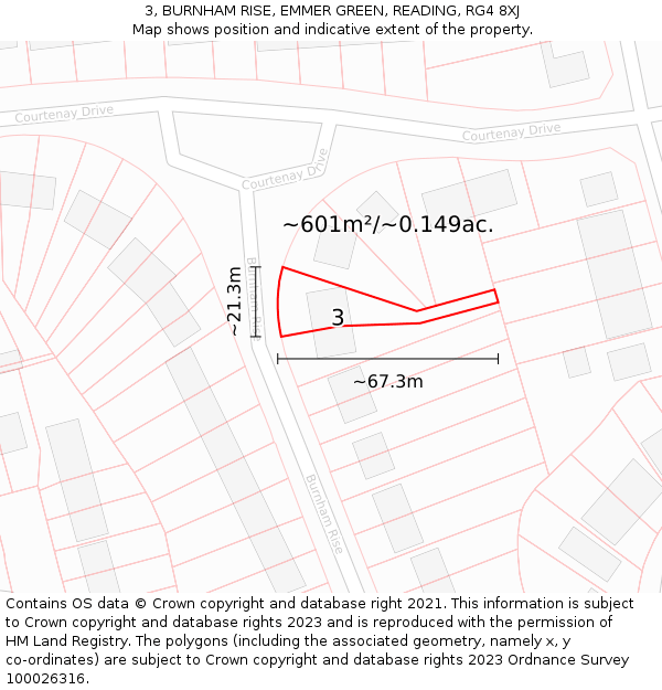3, BURNHAM RISE, EMMER GREEN, READING, RG4 8XJ: Plot and title map