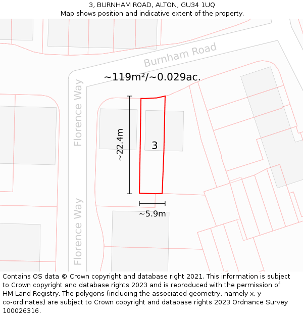 3, BURNHAM ROAD, ALTON, GU34 1UQ: Plot and title map