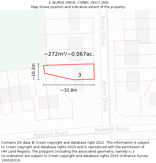 3, BURNS DRIVE, CORBY, NN17 2NN: Plot and title map