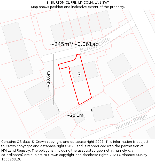 3, BURTON CLIFFE, LINCOLN, LN1 3WT: Plot and title map