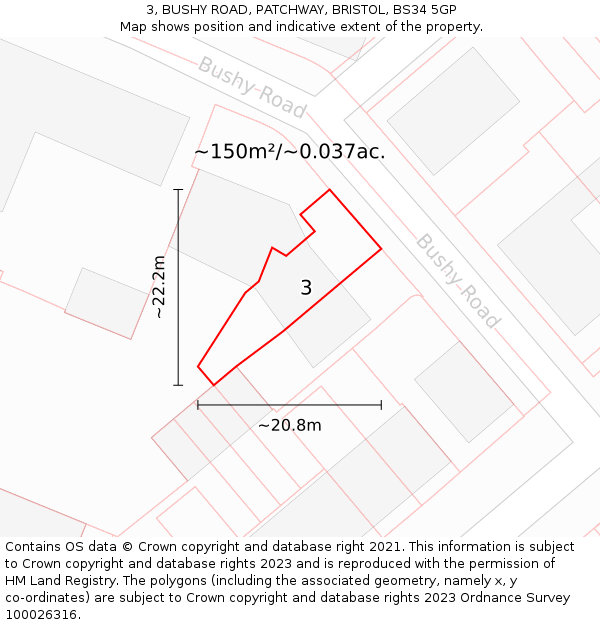 3, BUSHY ROAD, PATCHWAY, BRISTOL, BS34 5GP: Plot and title map