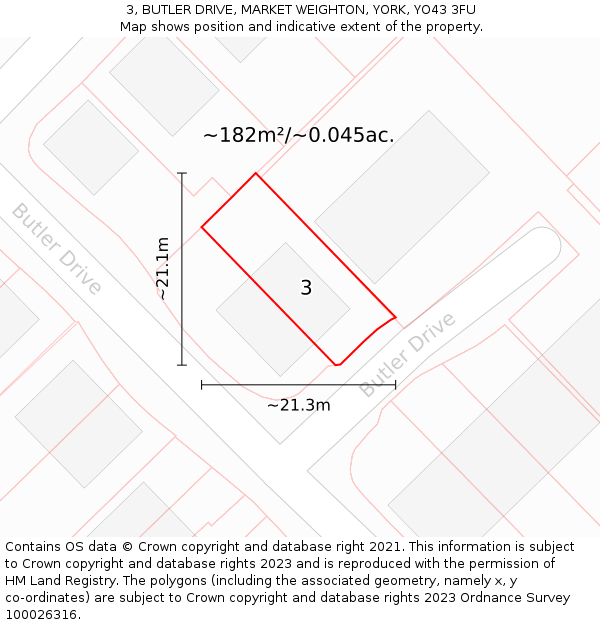3, BUTLER DRIVE, MARKET WEIGHTON, YORK, YO43 3FU: Plot and title map
