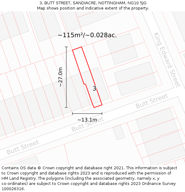 3, BUTT STREET, SANDIACRE, NOTTINGHAM, NG10 5JG: Plot and title map