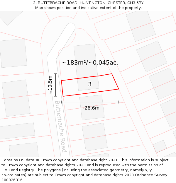 3, BUTTERBACHE ROAD, HUNTINGTON, CHESTER, CH3 6BY: Plot and title map