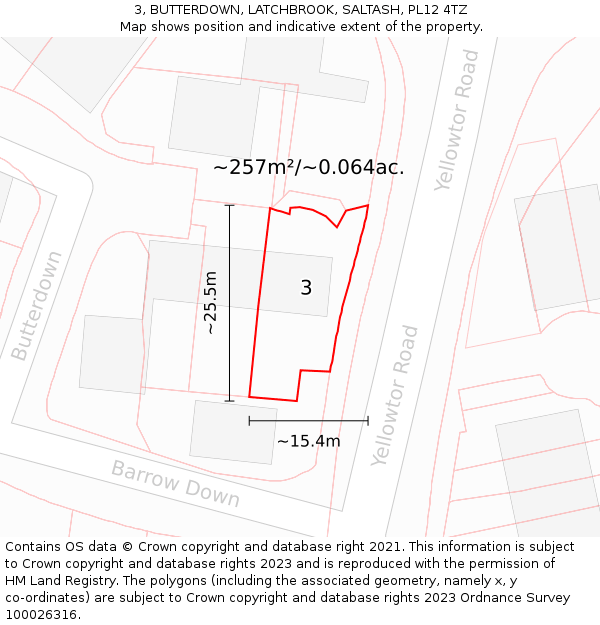 3, BUTTERDOWN, LATCHBROOK, SALTASH, PL12 4TZ: Plot and title map