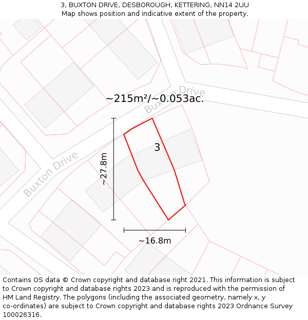 3, BUXTON DRIVE, DESBOROUGH, KETTERING, NN14 2UU: Plot and title map