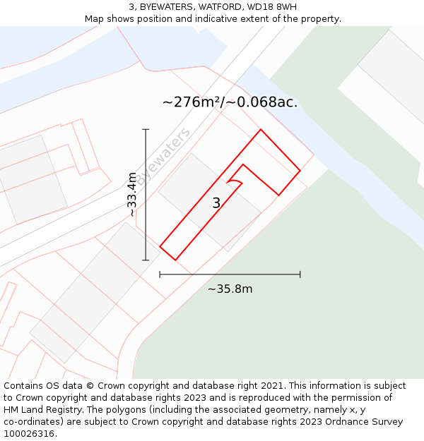 3, BYEWATERS, WATFORD, WD18 8WH: Plot and title map