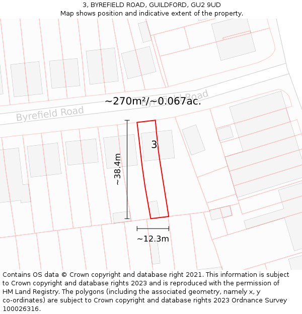 3, BYREFIELD ROAD, GUILDFORD, GU2 9UD: Plot and title map