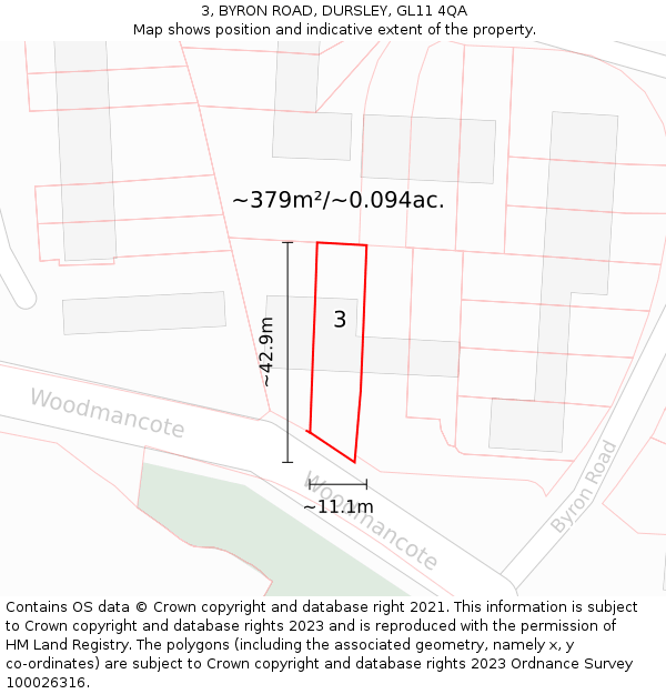 3, BYRON ROAD, DURSLEY, GL11 4QA: Plot and title map