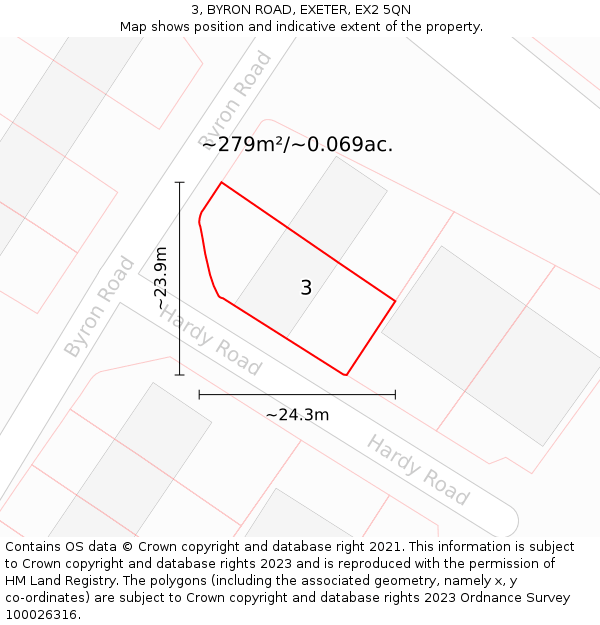 3, BYRON ROAD, EXETER, EX2 5QN: Plot and title map
