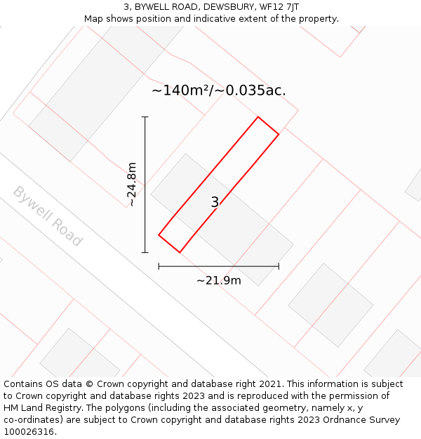 3, BYWELL ROAD, DEWSBURY, WF12 7JT: Plot and title map