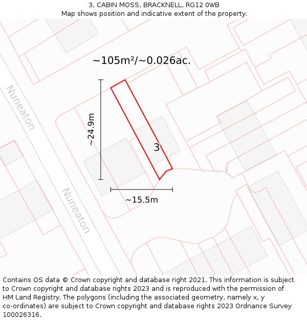 3, CABIN MOSS, BRACKNELL, RG12 0WB: Plot and title map