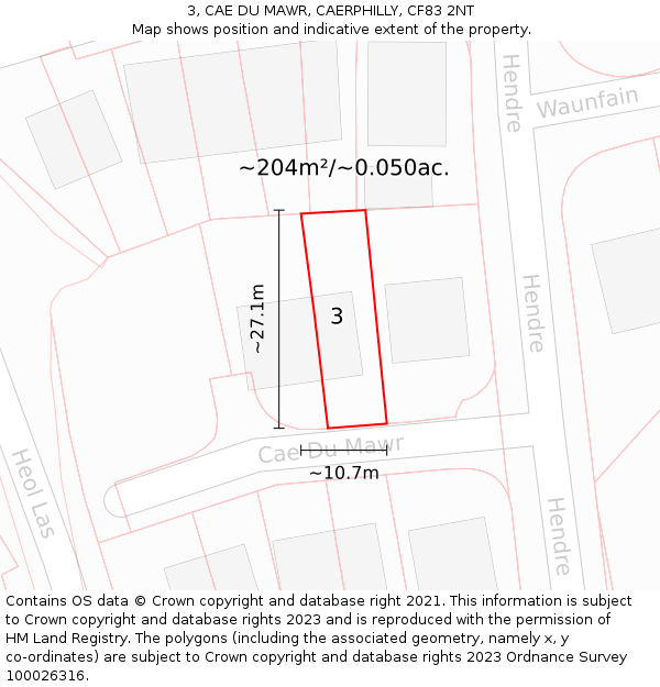 3, CAE DU MAWR, CAERPHILLY, CF83 2NT: Plot and title map