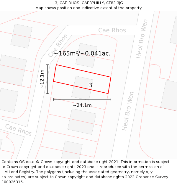 3, CAE RHOS, CAERPHILLY, CF83 3JG: Plot and title map