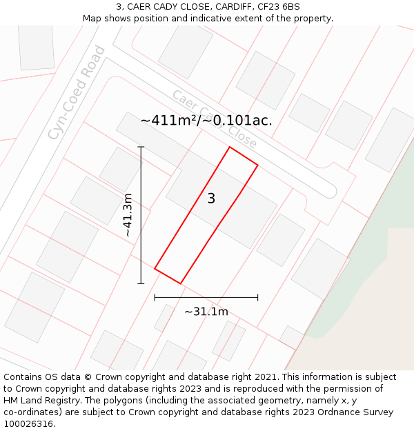 3, CAER CADY CLOSE, CARDIFF, CF23 6BS: Plot and title map
