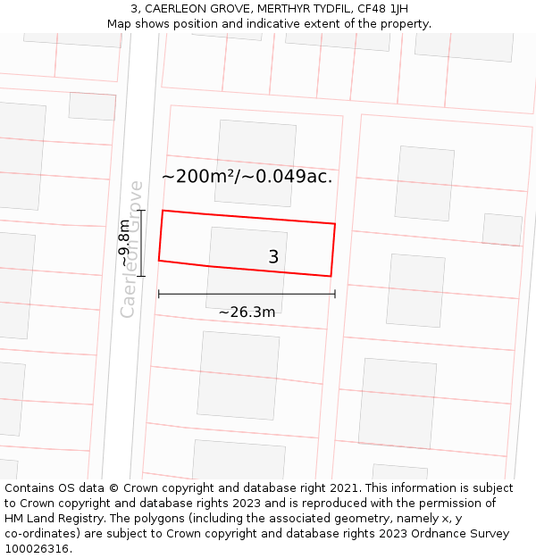 3, CAERLEON GROVE, MERTHYR TYDFIL, CF48 1JH: Plot and title map