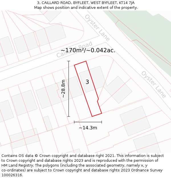3, CAILLARD ROAD, BYFLEET, WEST BYFLEET, KT14 7JA: Plot and title map