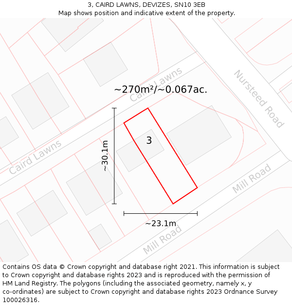 3, CAIRD LAWNS, DEVIZES, SN10 3EB: Plot and title map