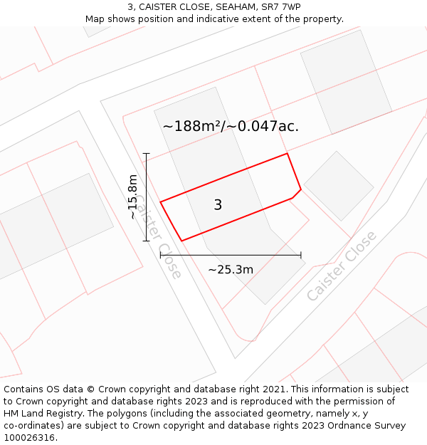 3, CAISTER CLOSE, SEAHAM, SR7 7WP: Plot and title map
