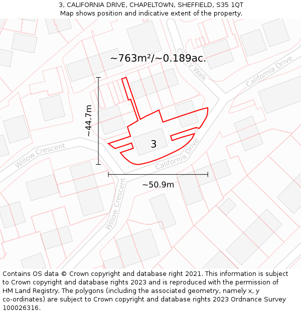3, CALIFORNIA DRIVE, CHAPELTOWN, SHEFFIELD, S35 1QT: Plot and title map