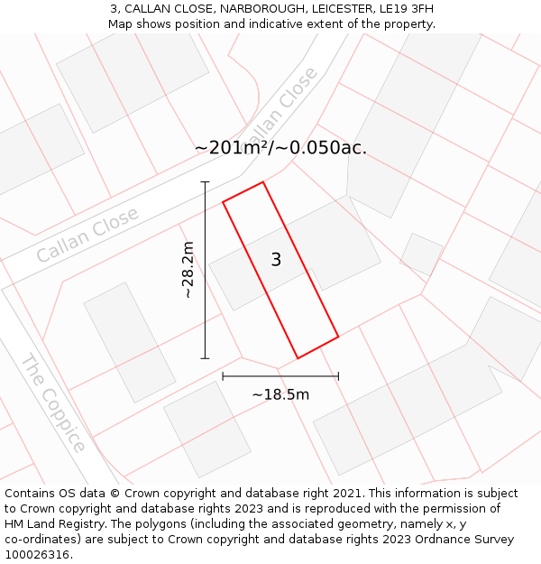 3, CALLAN CLOSE, NARBOROUGH, LEICESTER, LE19 3FH: Plot and title map