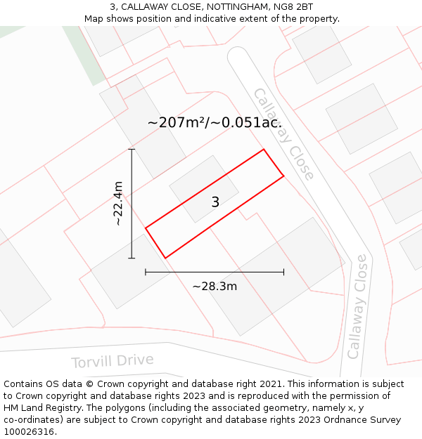 3, CALLAWAY CLOSE, NOTTINGHAM, NG8 2BT: Plot and title map