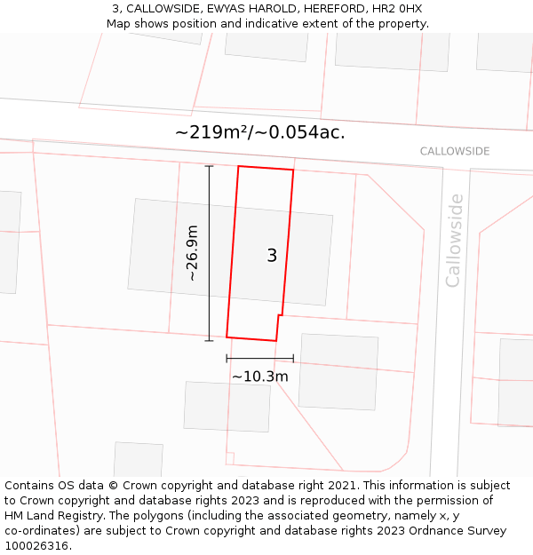3, CALLOWSIDE, EWYAS HAROLD, HEREFORD, HR2 0HX: Plot and title map