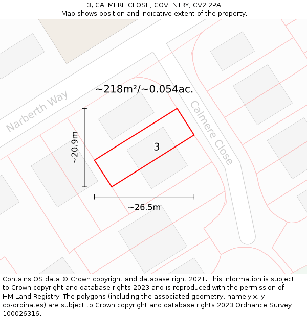 3, CALMERE CLOSE, COVENTRY, CV2 2PA: Plot and title map