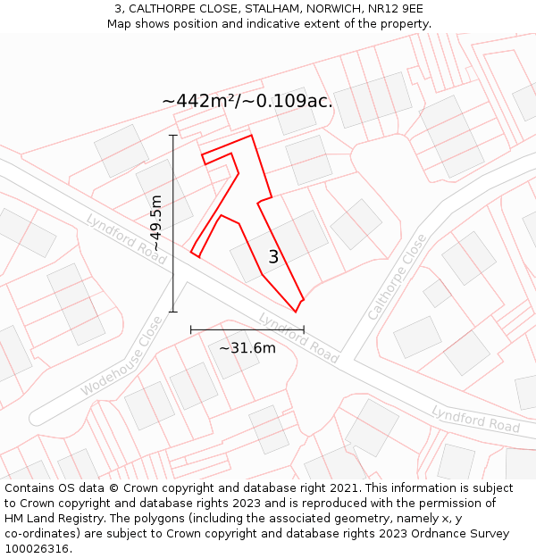 3, CALTHORPE CLOSE, STALHAM, NORWICH, NR12 9EE: Plot and title map