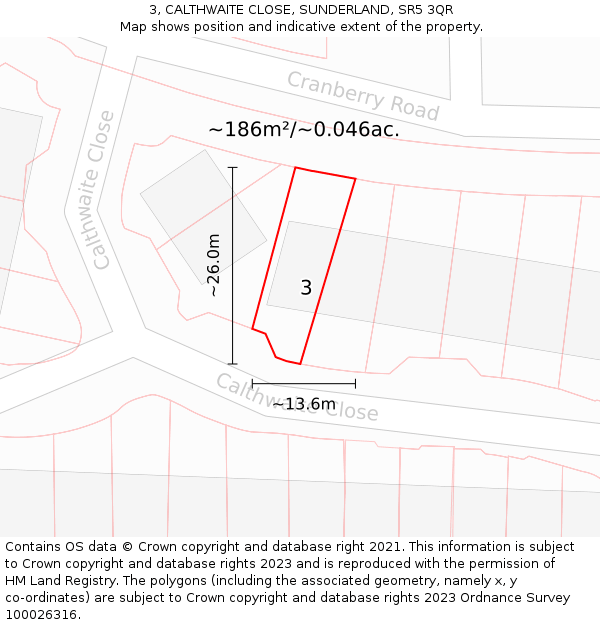 3, CALTHWAITE CLOSE, SUNDERLAND, SR5 3QR: Plot and title map