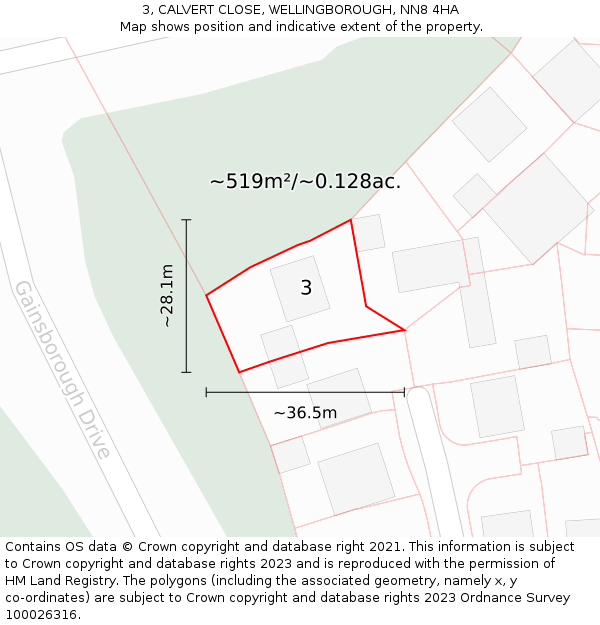 3, CALVERT CLOSE, WELLINGBOROUGH, NN8 4HA: Plot and title map