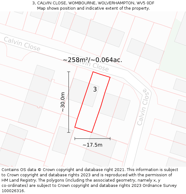 3, CALVIN CLOSE, WOMBOURNE, WOLVERHAMPTON, WV5 0DF: Plot and title map