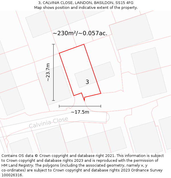 3, CALVINIA CLOSE, LAINDON, BASILDON, SS15 4FG: Plot and title map