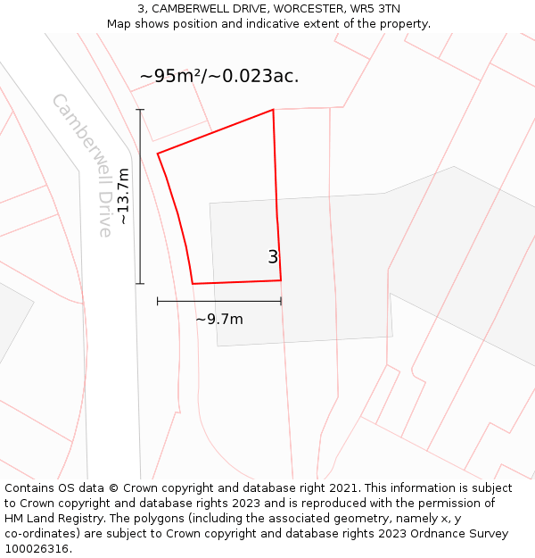 3, CAMBERWELL DRIVE, WORCESTER, WR5 3TN: Plot and title map