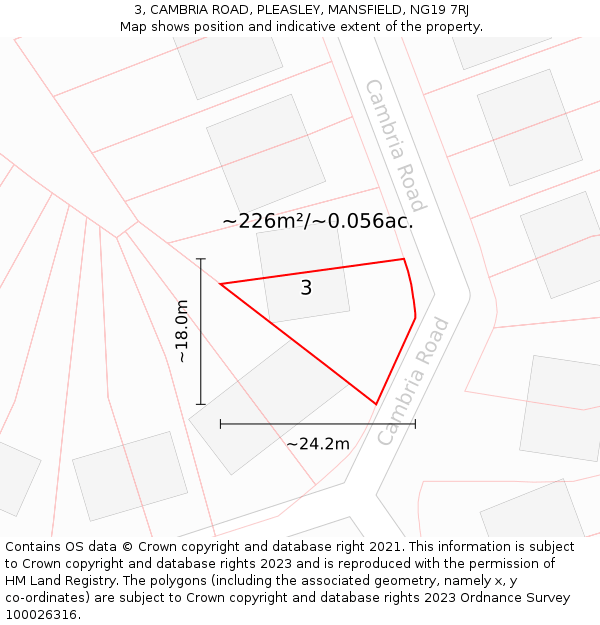 3, CAMBRIA ROAD, PLEASLEY, MANSFIELD, NG19 7RJ: Plot and title map