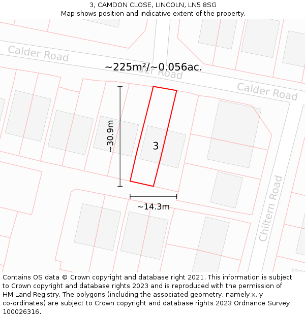 3, CAMDON CLOSE, LINCOLN, LN5 8SG: Plot and title map