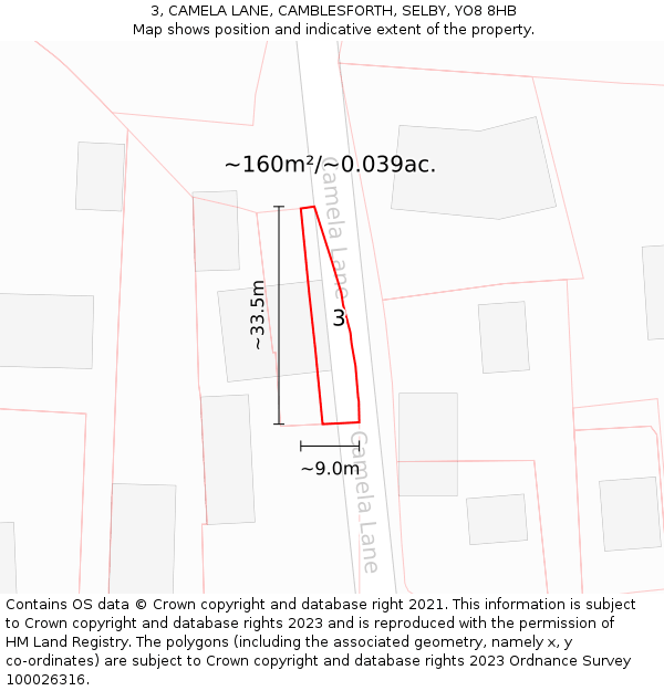 3, CAMELA LANE, CAMBLESFORTH, SELBY, YO8 8HB: Plot and title map