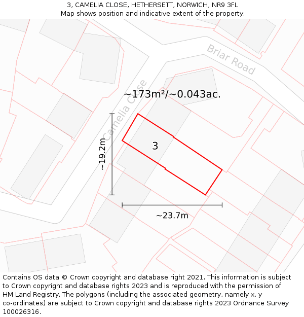 3, CAMELIA CLOSE, HETHERSETT, NORWICH, NR9 3FL: Plot and title map