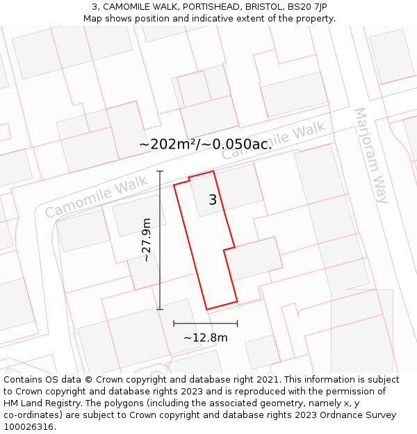 3, CAMOMILE WALK, PORTISHEAD, BRISTOL, BS20 7JP: Plot and title map