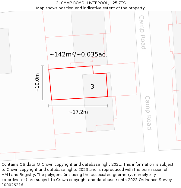 3, CAMP ROAD, LIVERPOOL, L25 7TS: Plot and title map